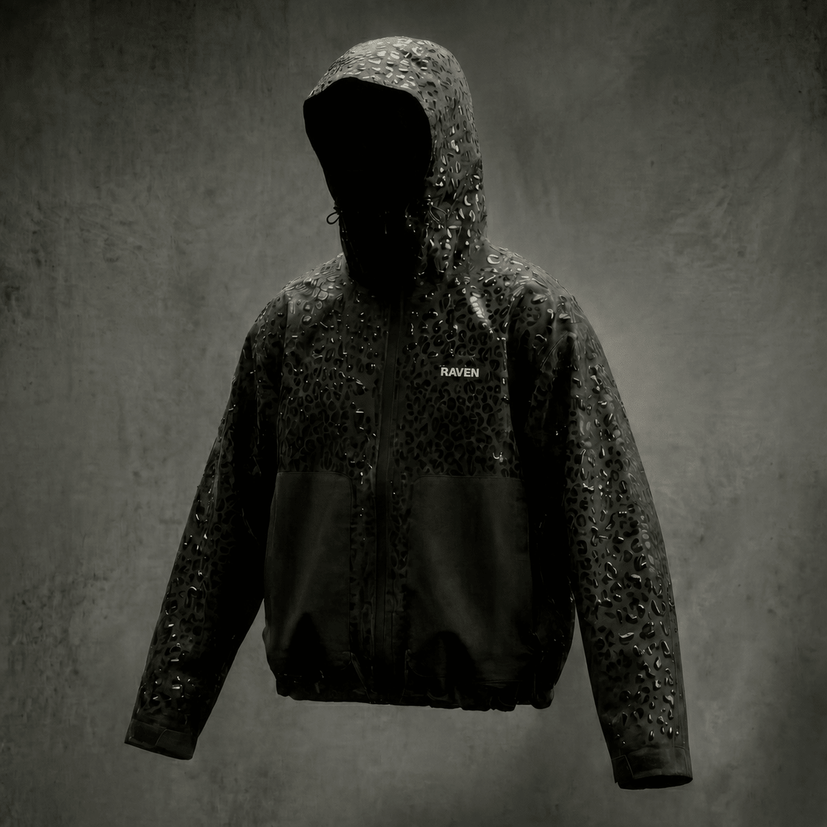 Water Reactive Cheetah Rain Jacket - Black