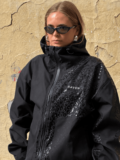 Water Reactive Cheetah Rain Jacket - Black