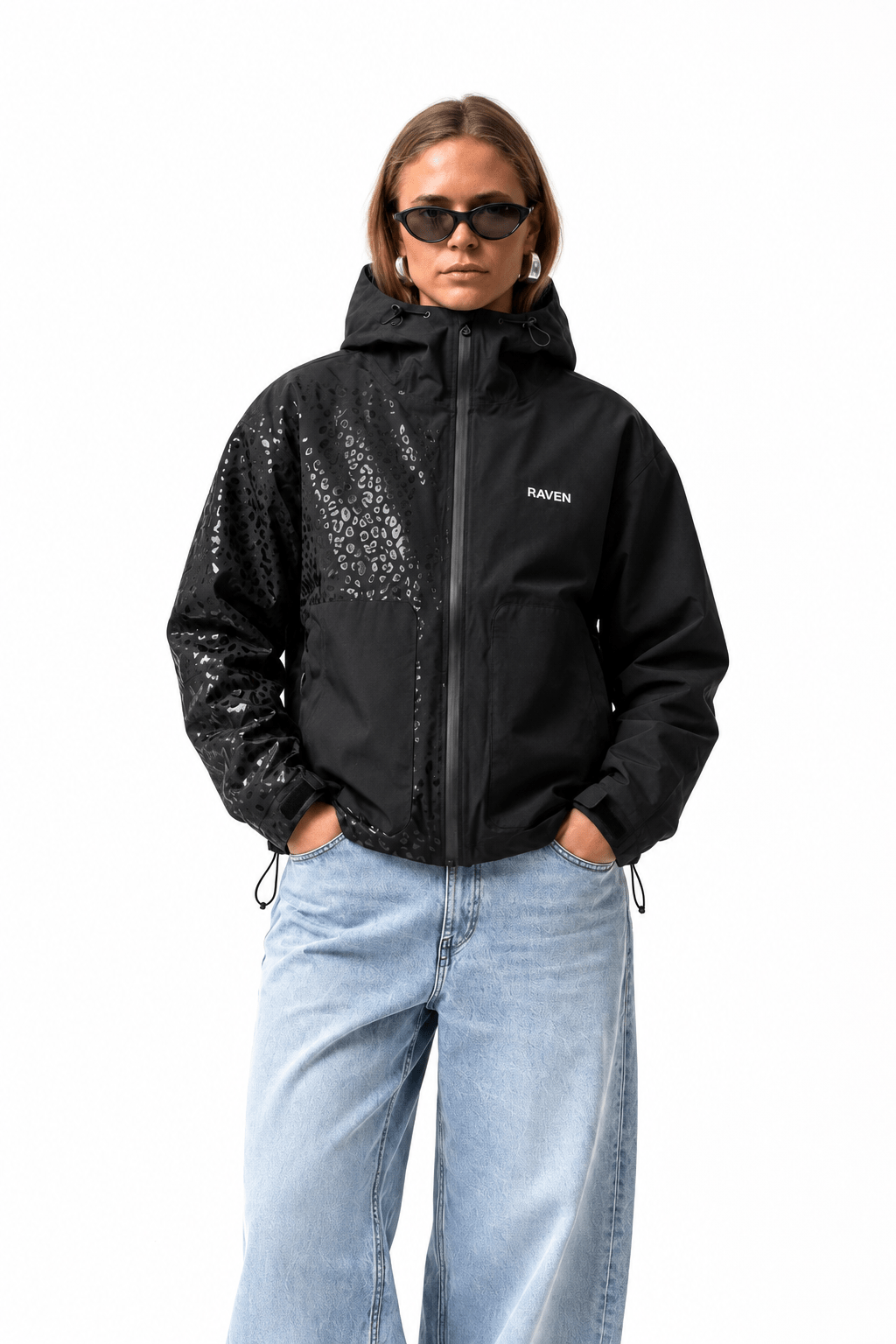 Water Reactive Cheetah Rain Jacket - Black