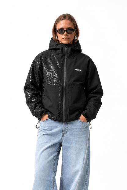 Water Reactive Cheetah Rain Jacket - Black
