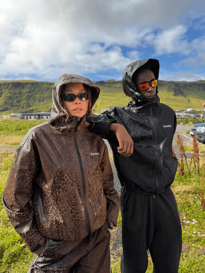 Water Reactive Cheetah Rain Jacket - Black