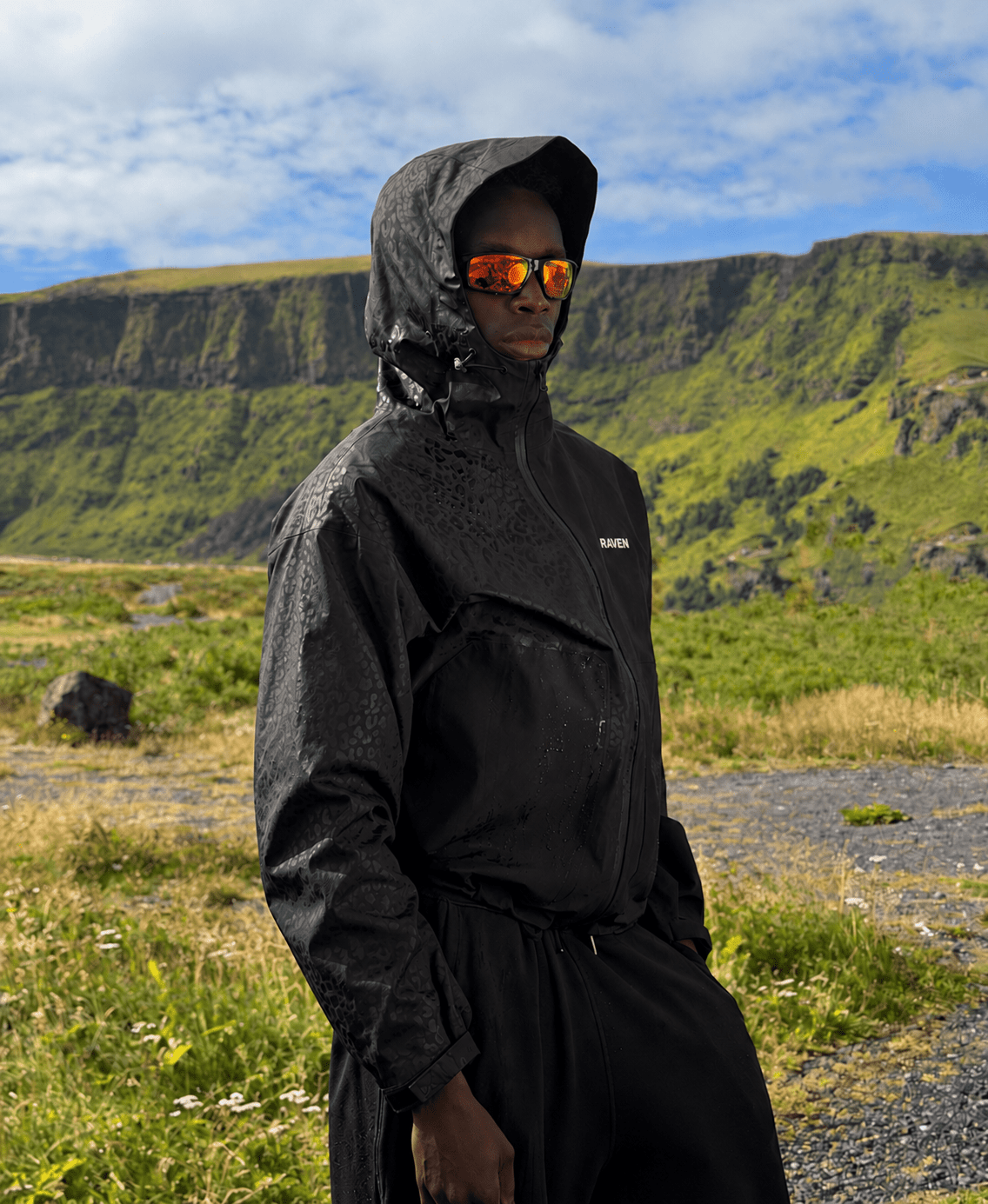 Water Reactive Cheetah Rain Jacket - Black