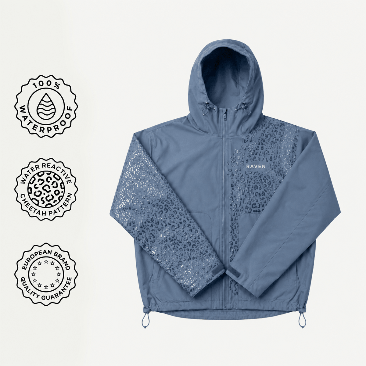 Water Reactive Cheetah Rain Jacket - Blue
