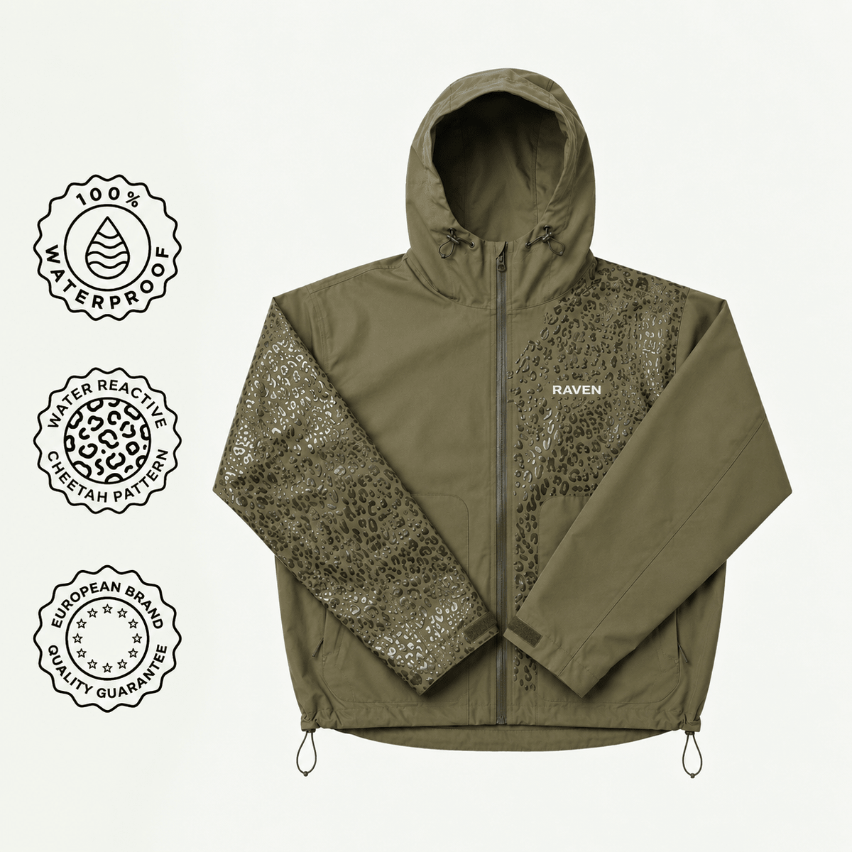 Water Reactive Cheetah Rain Jacket - Green