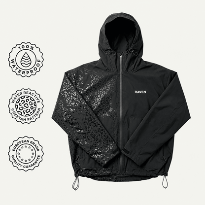 Water Reactive Cheetah Rain Jacket - Black